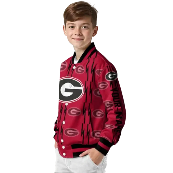 personalized georgia bulldogs bolt stripe red varsity jacket trendy.webp