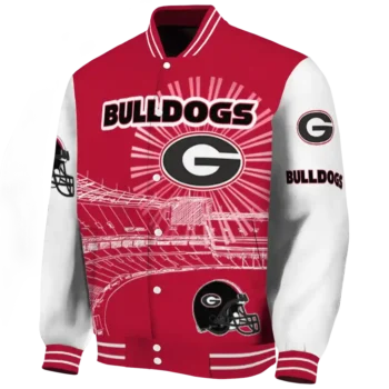 personalized georgia bulldogs ferris arena red white varsity jacket best selling.webp