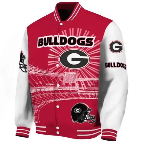 personalized georgia bulldogs ferris arena red white varsity jacket best selling.webp