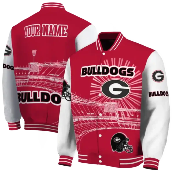 personalized georgia bulldogs ferris arena red white varsity jacket fashion forward.webp