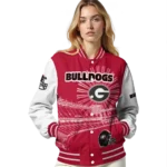 personalized georgia bulldogs ferris arena red white varsity jacket best selling.webp