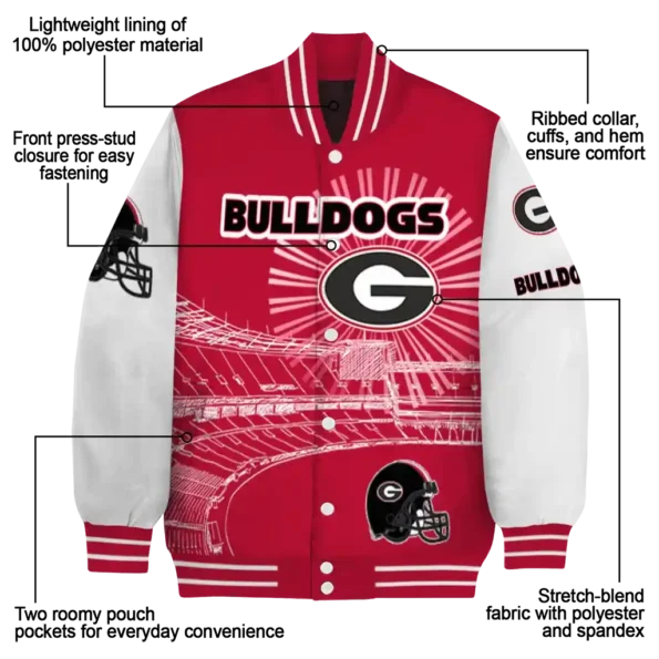 personalized georgia bulldogs ferris arena red white varsity jacket new arrival.webp