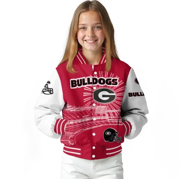 personalized georgia bulldogs ferris arena red white varsity jacket top rated.webp