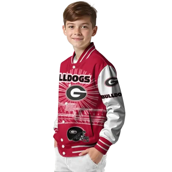 personalized georgia bulldogs ferris arena red white varsity jacket trendy.webp