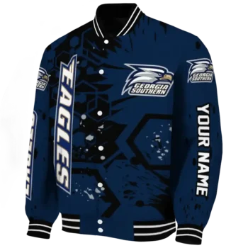 personalized georgia southern eagles hexagon cluster blue black varsity jacket best selling.webp