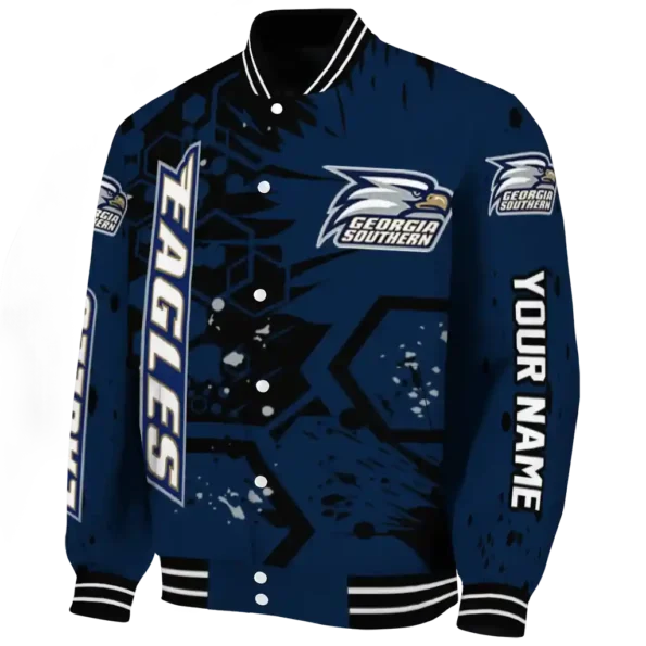 personalized georgia southern eagles hexagon cluster blue black varsity jacket best selling.webp