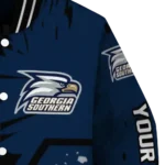 personalized georgia southern eagles hexagon cluster blue black varsity jacket best selling.webp