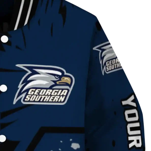 personalized georgia southern eagles hexagon cluster blue black varsity jacket premium grade.webp