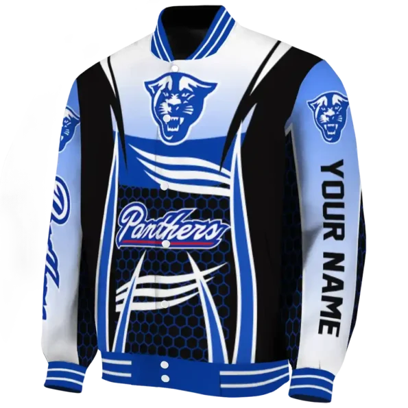 personalized georgia state panthers mesh effect blue black varsity jacket best selling.webp
