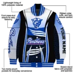 personalized georgia state panthers mesh effect blue black varsity jacket best selling.webp