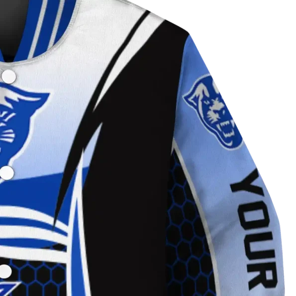 personalized georgia state panthers mesh effect blue black varsity jacket premium grade.webp