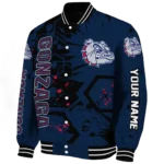 personalized gonzaga bulldogs hexagon cluster blue black varsity jacket best selling.webp