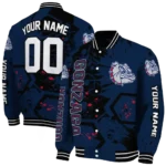 personalized gonzaga bulldogs hexagon cluster blue black varsity jacket best selling.webp