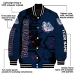 personalized gonzaga bulldogs hexagon cluster blue black varsity jacket best selling.webp