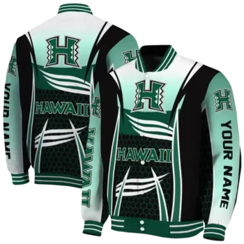 personalized hawaii rainbow warriors mesh effect green black varsity jacket fashion forward.webp