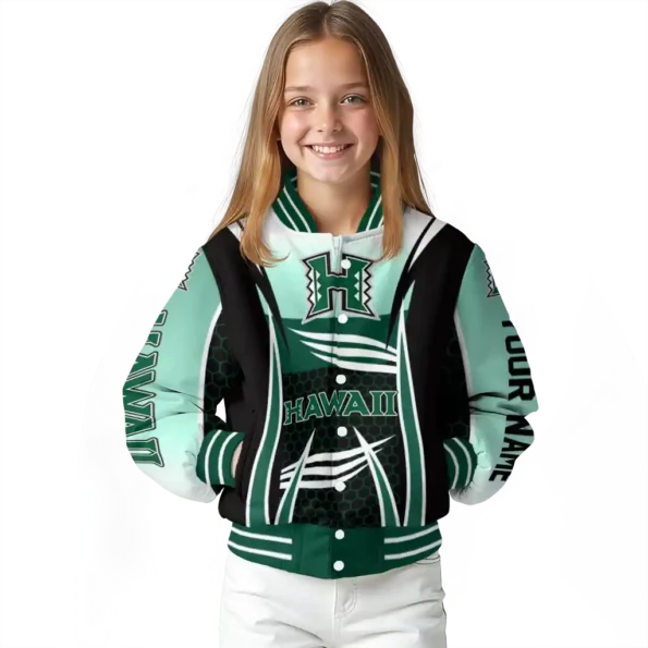 personalized hawaii rainbow warriors mesh effect green black varsity jacket top rated.webp