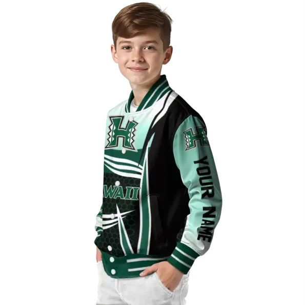 personalized hawaii rainbow warriors mesh effect green black varsity jacket trendy.webp