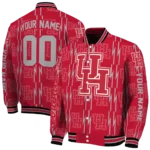 personalized houston cougars bolt stripe red varsity jacket best selling.webp