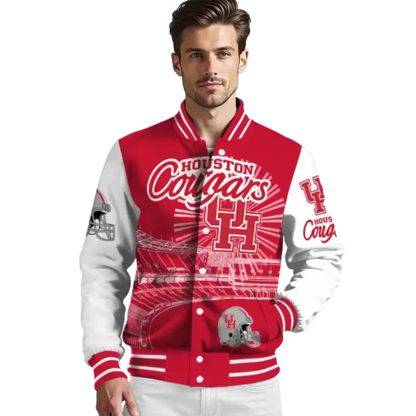 personalized houston cougars ferris arena red white varsity jacket high quality.webp