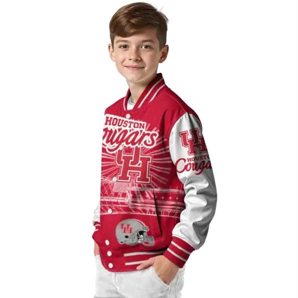 personalized houston cougars ferris arena red white varsity jacket trendy.webp