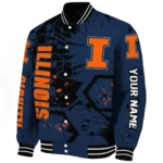 personalized illinois fighting illini hexagon cluster blue black varsity jacket best selling.webp