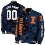 personalized illinois fighting illini hexagon cluster blue black varsity jacket best selling.webp