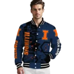 personalized illinois fighting illini hexagon cluster blue black varsity jacket best selling.webp