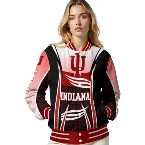 personalized indiana hoosiers mesh effect red black varsity jacket latest model.webp