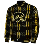 personalized iowa hawkeyes bolt stripe black varsity jacket best selling.webp