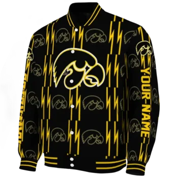 personalized iowa hawkeyes bolt stripe black varsity jacket best selling.webp