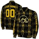 personalized iowa hawkeyes bolt stripe black varsity jacket best selling.webp