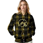 personalized iowa hawkeyes bolt stripe black varsity jacket best selling.webp