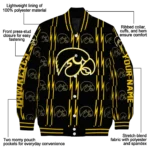 personalized iowa hawkeyes bolt stripe black varsity jacket best selling.webp