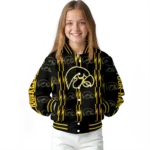 personalized iowa hawkeyes bolt stripe black varsity jacket best selling.webp