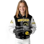 personalized iowa hawkeyes ferris arena black white varsity jacket best selling.webp