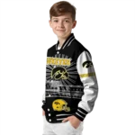 personalized iowa hawkeyes ferris arena black white varsity jacket best selling.webp