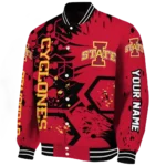 personalized iowa state cyclones hexagon cluster red black varsity jacket best selling.webp