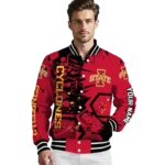 personalized iowa state cyclones hexagon cluster red black varsity jacket best selling.webp