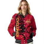 personalized iowa state cyclones hexagon cluster red black varsity jacket best selling.webp
