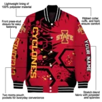 personalized iowa state cyclones hexagon cluster red black varsity jacket best selling.webp