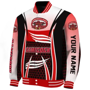 personalized jacksonville state gamecocks mesh effect red black varsity jacket best selling.webp