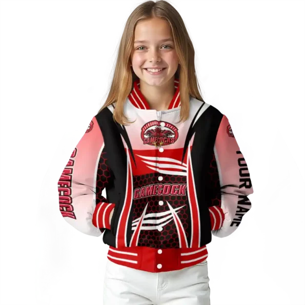 personalized jacksonville state gamecocks mesh effect red black varsity jacket top rated.webp