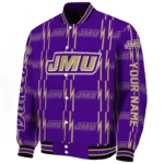 personalized james madison dukes bolt stripe purple varsity jacket best selling.webp