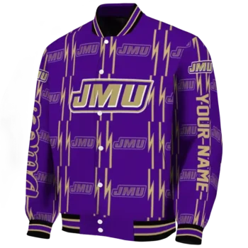 personalized james madison dukes bolt stripe purple varsity jacket best selling.webp