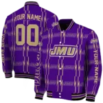personalized james madison dukes bolt stripe purple varsity jacket best selling.webp