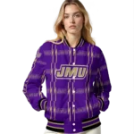 personalized james madison dukes bolt stripe purple varsity jacket best selling.webp