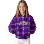personalized james madison dukes bolt stripe purple varsity jacket best selling.webp