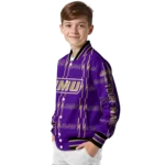 personalized james madison dukes bolt stripe purple varsity jacket best selling.webp