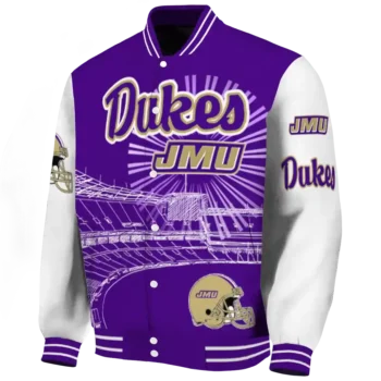personalized james madison dukes ferris arena purple white varsity jacket best selling.webp