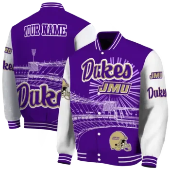 personalized james madison dukes ferris arena purple white varsity jacket fashion forward.webp